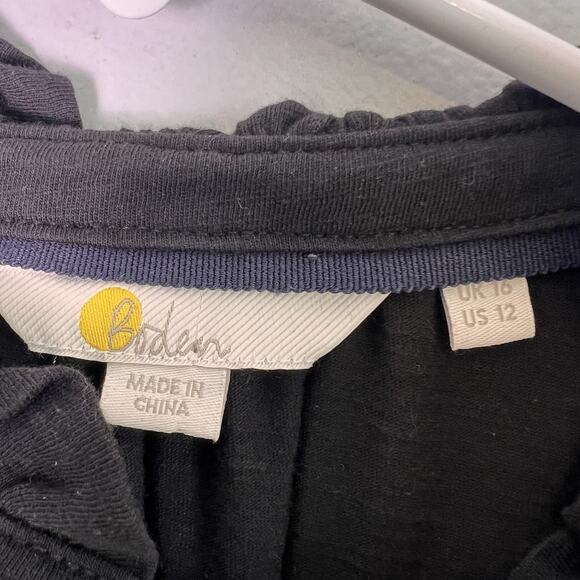 Boden Womes Sz 12 Black Ruffle Neck Blouse Y2K Vacation Gothic Witchy - Picture 6 of 9